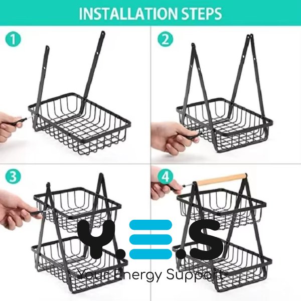 Настільна двоярусна фруктівниця Double Fruit Basket, розбірний металевий кошик з дерев’яною ручкою