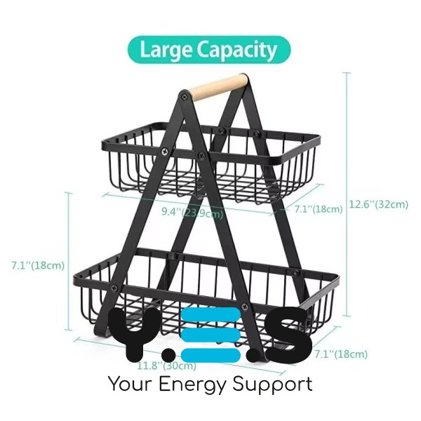 Настільна двоярусна фруктівниця Double Fruit Basket, розбірний металевий кошик з дерев’яною ручкою