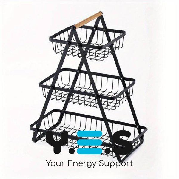 Розбірний настільний металевий 3-ярусний кошик-фруктівниця з дерев’яною ручкою Triple Fruit Basket