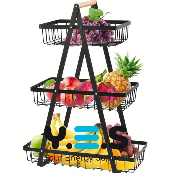 Розбірний настільний металевий 3-ярусний кошик-фруктівниця з дерев’яною ручкою Triple Fruit Basket