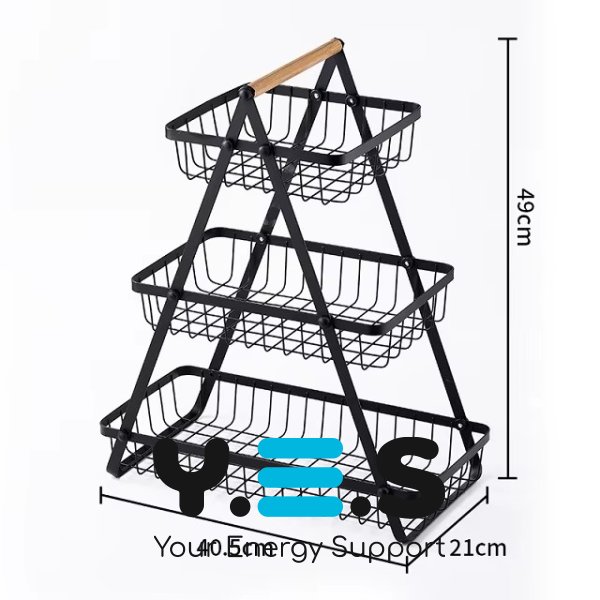 Розбірний настільний металевий 3-ярусний кошик-фруктівниця з дерев’яною ручкою Triple Fruit Basket
