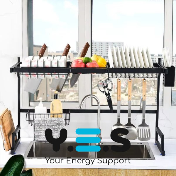 Дворівнева металева сушарка-органайзер над раковиною для посуду, нержавіюча сталь