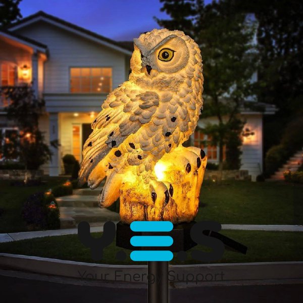 Садовий сонячний світильник-ліхтар «Сова» 45 см для газону, вуличний IP65