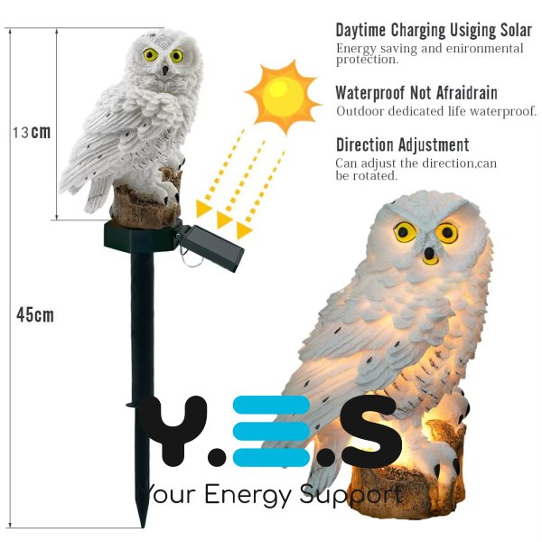 Садовий сонячний світильник-ліхтар «Сова» 45 см для газону, вуличний IP65
