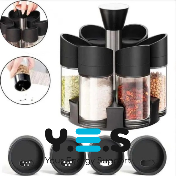 Набір для спецій Especia: 6 баночок на підставці-каруселі, спецівниця для приправ, чорна