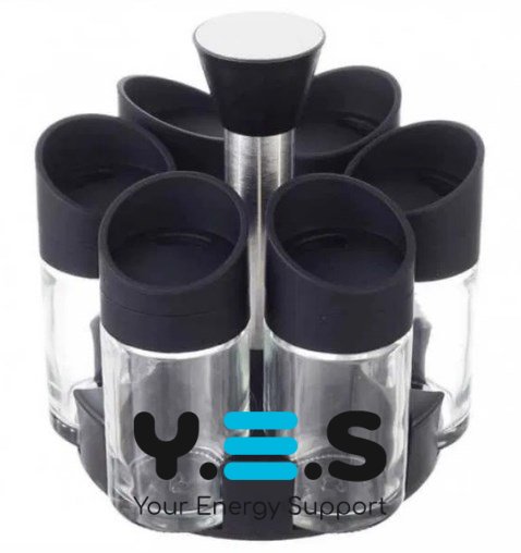 Набір для спецій Especia: 6 баночок на підставці-каруселі, спецівниця для приправ, чорна