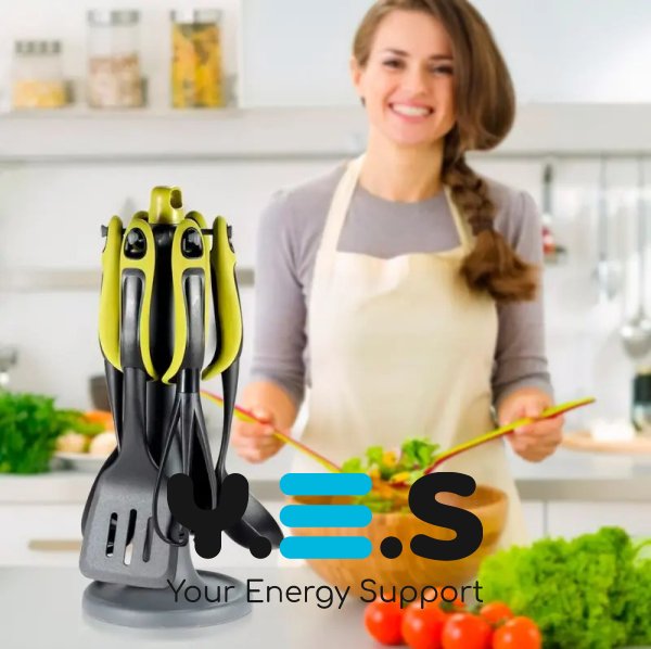 Набір силіконового кухонного приладдя на підставці, 7 предметів для антипригарного посуду