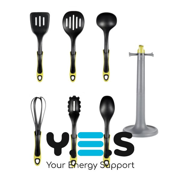 Набір силіконового кухонного приладдя на підставці, 7 предметів для антипригарного посуду