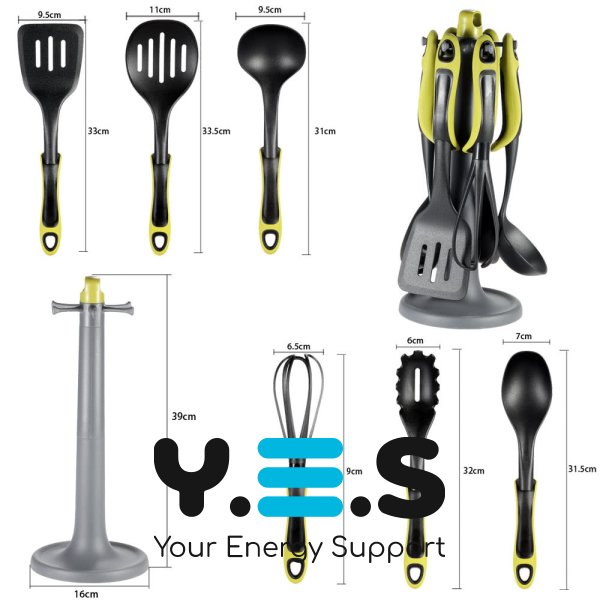 Набір силіконового кухонного приладдя на підставці, 7 предметів для антипригарного посуду