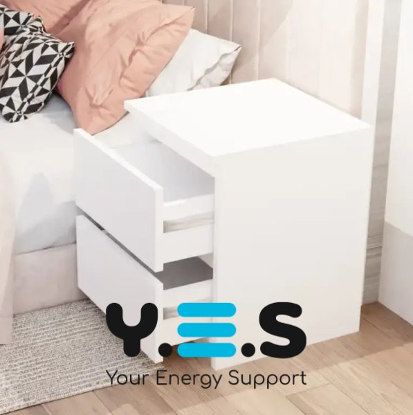 Приліжкова тумбочка STL-MD 78, компактна біла тумба з шухлядами для спальні