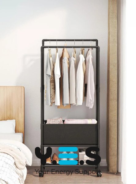 Стійка-вішалка для одягу та взуття на колесах YH9918-3A, телескопічна, регульована висота