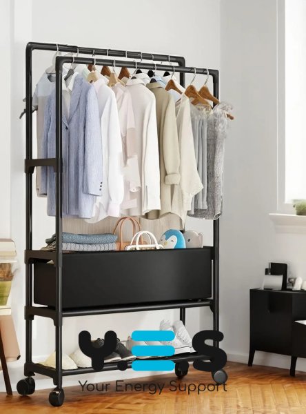 Стійка-вішалка для одягу та взуття на колесах YH9918-3A, телескопічна, регульована висота