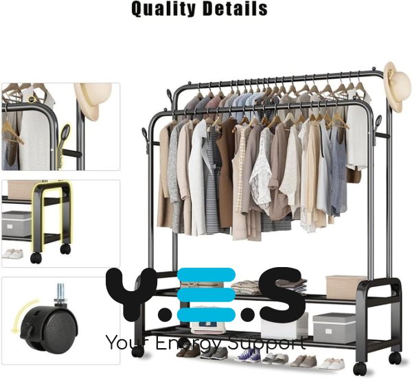 Мобільна металева вішалка-стійка для одягу YP-610 з полицею для гардеробу