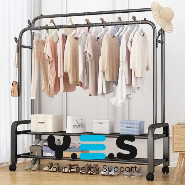 Мобільна металева вішалка-стійка для одягу YP-610 з полицею для гардеробу