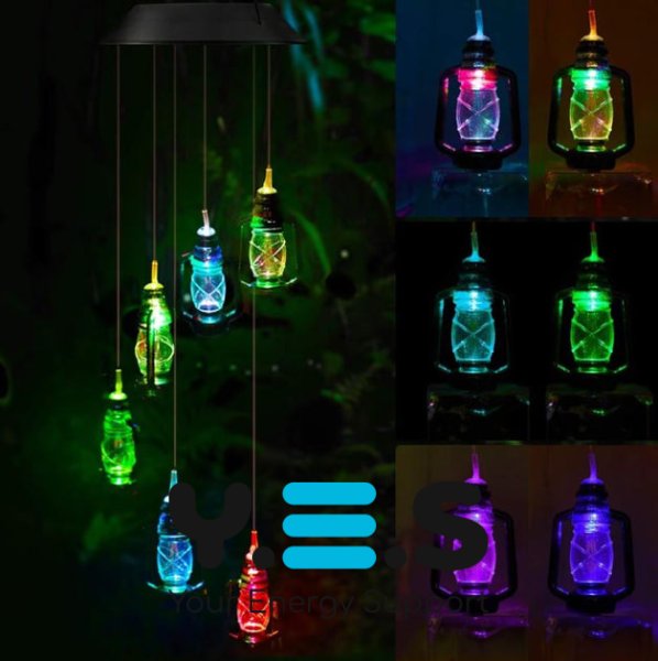 Садовий підвісний декоративний LED ліхтар на сонячній батареї, різнокольоровий