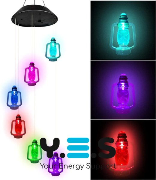 Садовий підвісний декоративний LED ліхтар на сонячній батареї, різнокольоровий