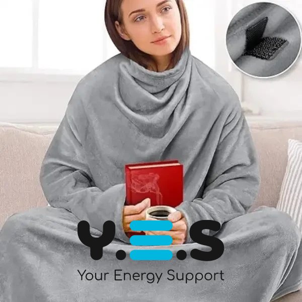 Плед-халат oversize довгий з кишенями з м’якого поліестеру, худі-плед (плед-кофта)