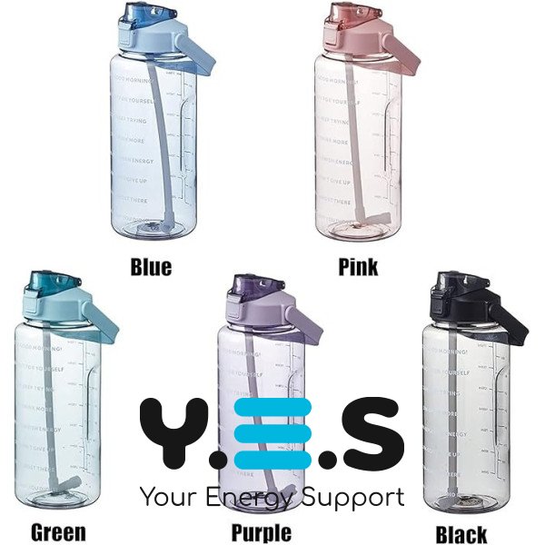 Пляшка для води 2 л з соломинкою та ручкою, пластикова