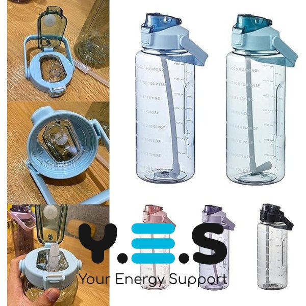 Пляшка для води 2 л з соломинкою та ручкою, пластикова