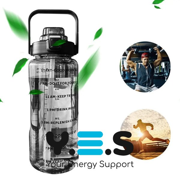 Пляшка для води 2 л з соломинкою та ручкою, пластикова