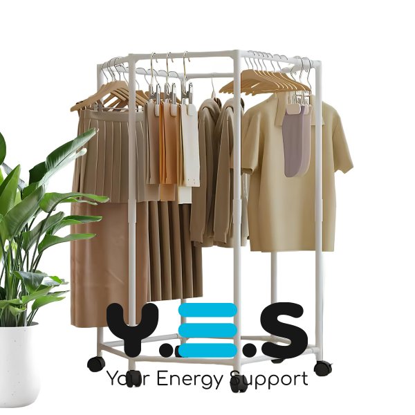 Поворотна вішалка-стійка для одягу 360°: шестикутна, на коліщатках, для спальні/гардеробної