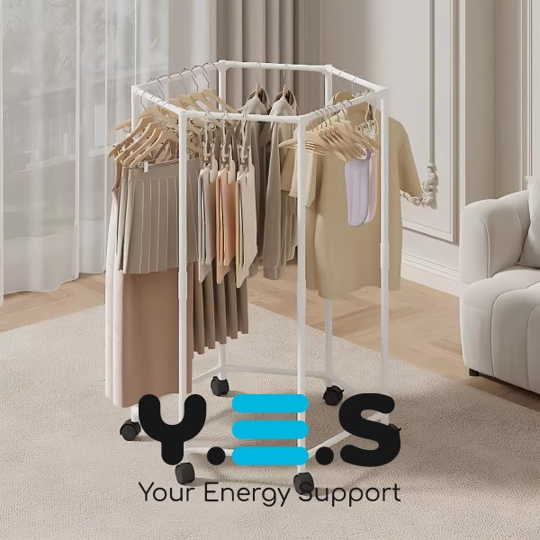 Поворотна вішалка-стійка для одягу 360°: шестикутна, на коліщатках, для спальні/гардеробної
