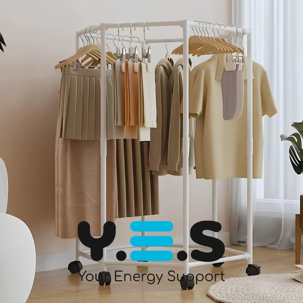 Поворотна вішалка-стійка для одягу 360°: шестикутна, на коліщатках, для спальні/гардеробної