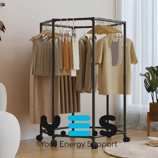 Поворотна вішалка-стійка для одягу 360°: шестикутна, на коліщатках, для спальні/гардеробної