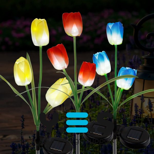 Садовий ліхтар-тюльпан 70 см на сонячній батареї з RGB-підсвіткою, декоративний світильник