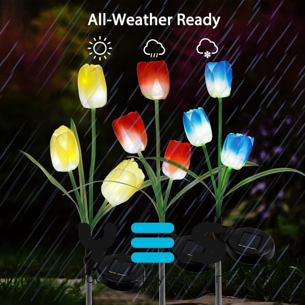 Садовий ліхтар-тюльпан 70 см на сонячній батареї з RGB-підсвіткою, декоративний світильник