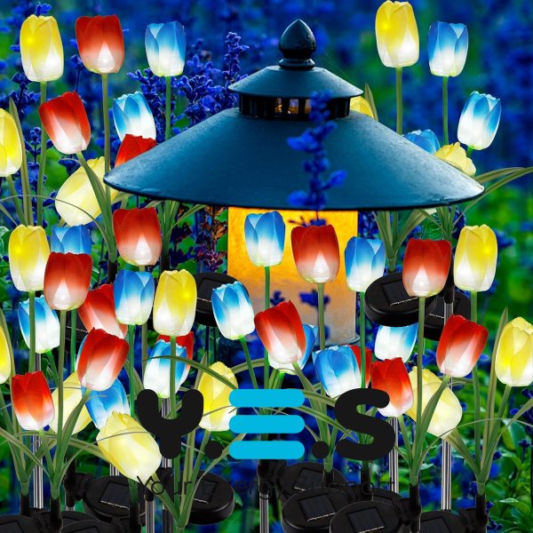 Садовий ліхтар-тюльпан 70 см на сонячній батареї з RGB-підсвіткою, декоративний світильник