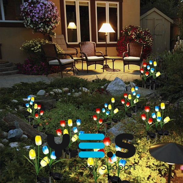 Садовий ліхтар-тюльпан 70 см на сонячній батареї з RGB-підсвіткою, декоративний світильник