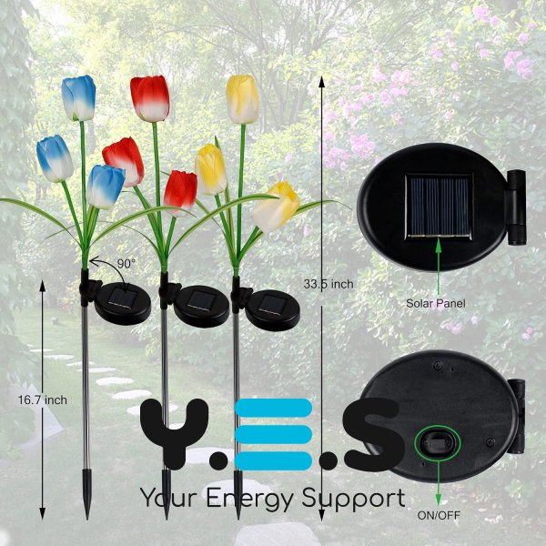 Садовий ліхтар-тюльпан 70 см на сонячній батареї з RGB-підсвіткою, декоративний світильник