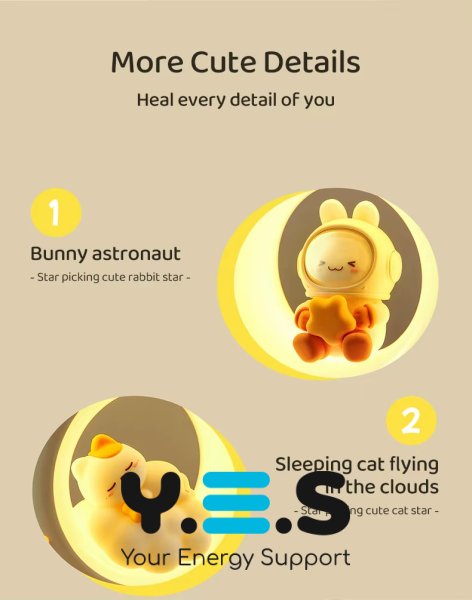 Чарівний дитячий настільний нічник «Котик з місяцем» для дому