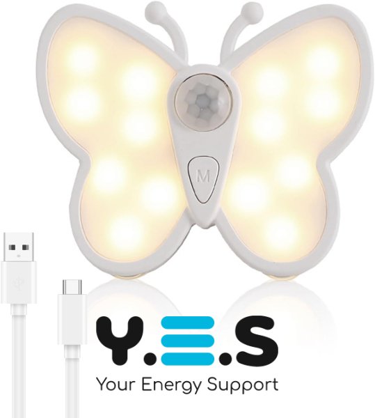 Світлодіодний нічник «Бабочка» з датчиком руху, перезаряджуваний, для декору кімнати