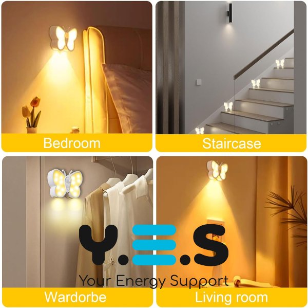 Світлодіодний нічник «Бабочка» з датчиком руху, перезаряджуваний, для декору кімнати