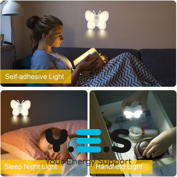 Світлодіодний нічник «Бабочка» з датчиком руху, перезаряджуваний, для декору кімнати