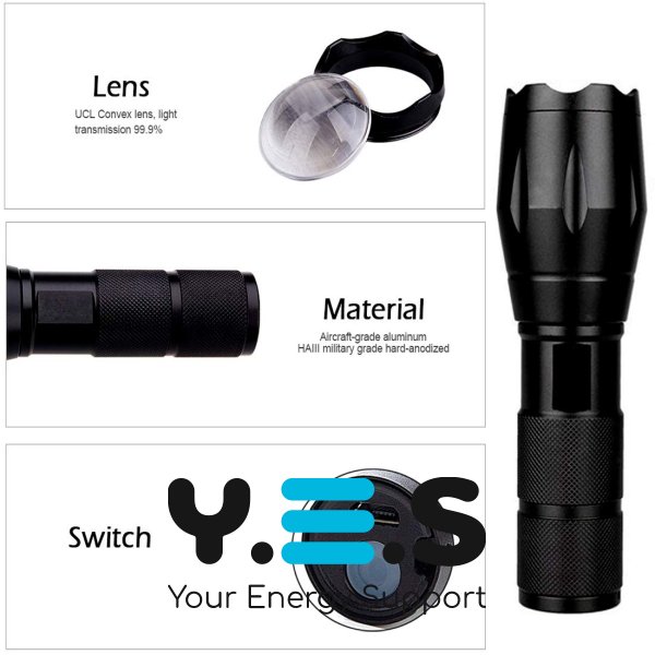 Тактичний водонепроникний ліхтар BAILONG BL-29-T6, USB Micro заряджання