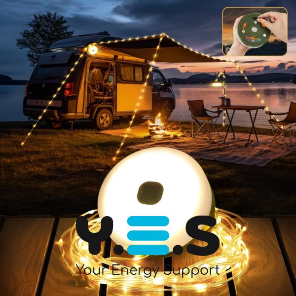 Кемпінговий підвісний ліхтар з гірляндою 20 м, USB-зарядка та акумулятор