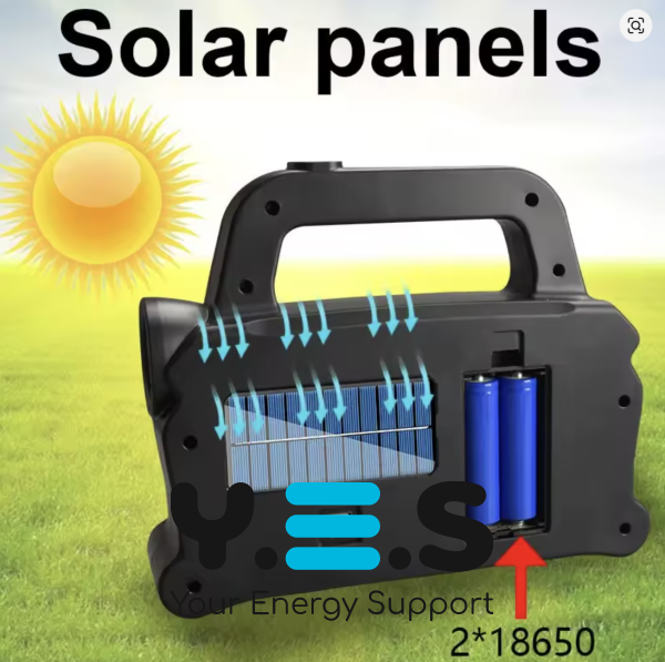 Аварійний ручний акумуляторний ліхтар Hurry-bolt HB-6169 з сонячною панеллю, переносний