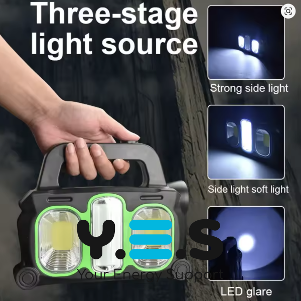 Аварійний ручний акумуляторний ліхтар Hurry-bolt HB-6169 з сонячною панеллю, переносний