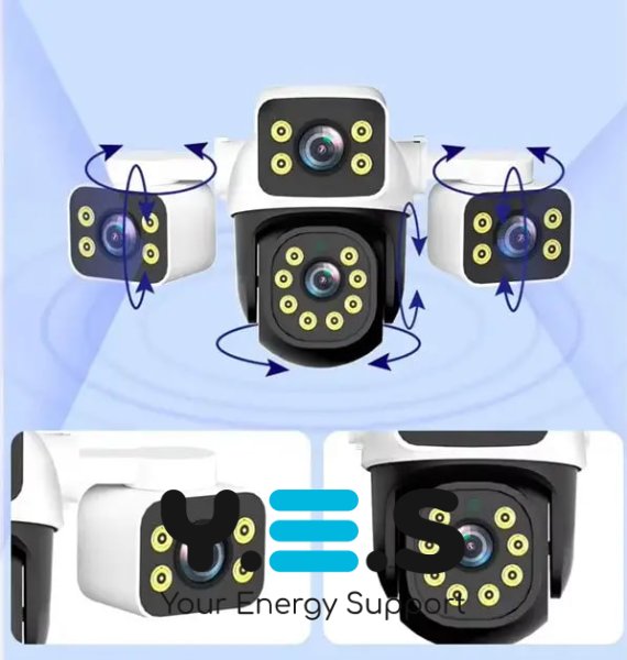 Вулична Wi‑Fi IP‑камера відеоспостереження 12MP HD, 3 об’єктиви (потрійна) з боковими лінзами