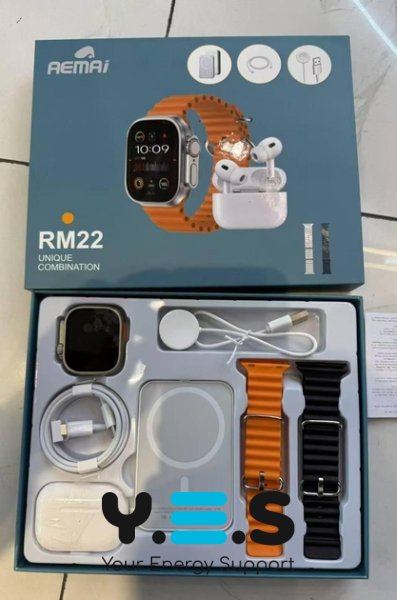 Подарунковий набір RM22: смарт-годинник + навушники + бездротова зарядка + 2 ремінці