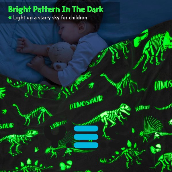 Світний у темряві флісовий плед «Динозаври» 100×150 см