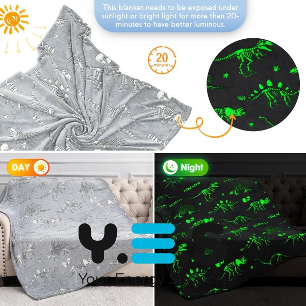 Світний у темряві флісовий плед «Динозаври» 100×150 см