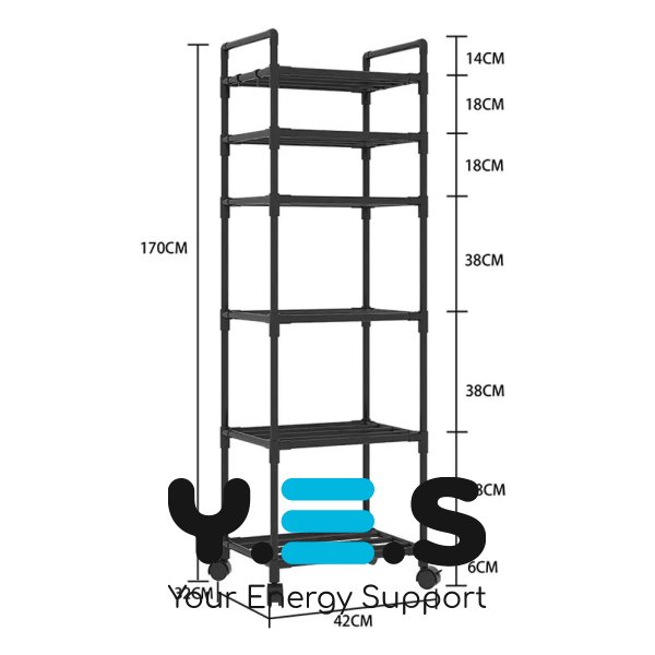Кухонна етажерка-стелаж на колесах, 6 ярусів (170×42×32 см)