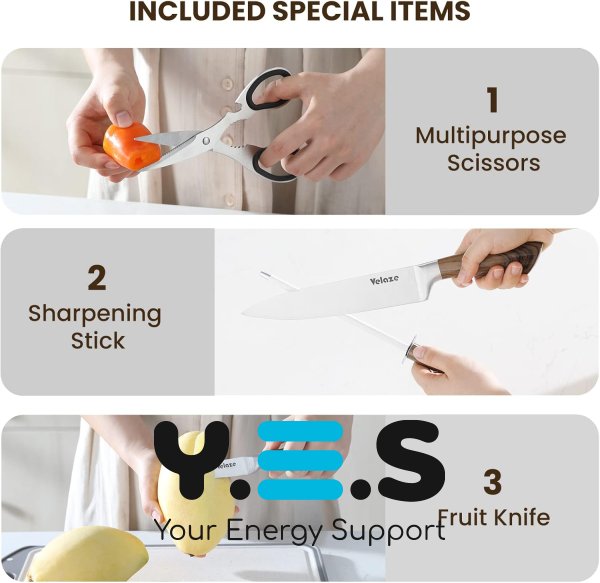 Набір кухонних ножів Unique UN-1833, 9 шт., нержавіюча сталь, на підставці