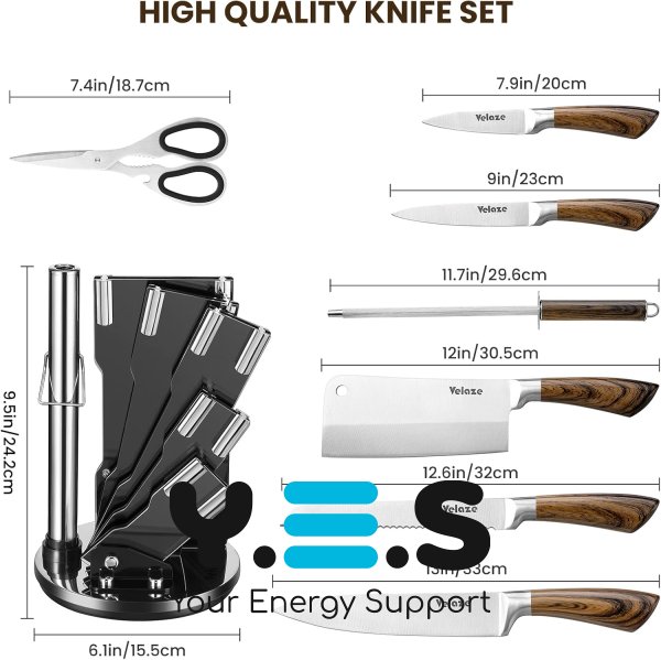 Набір кухонних ножів Unique UN-1833, 9 шт., нержавіюча сталь, на підставці