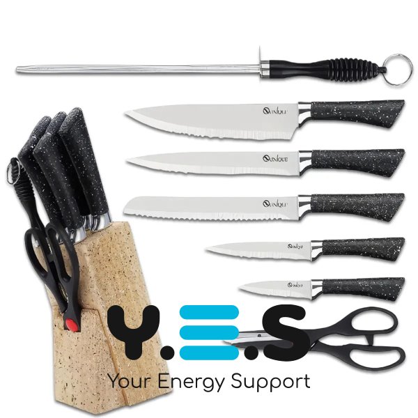 Кухонний набір ножів UNIQUE UN-1837, чорний комплект ножів для кухні