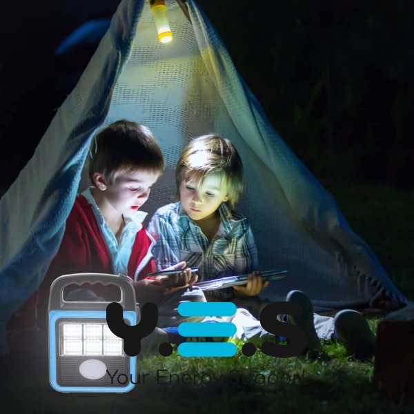 Світлодіодний кемпінговий ліхтар-прожектор HS-8020D USB із сонячною панеллю та павербанком